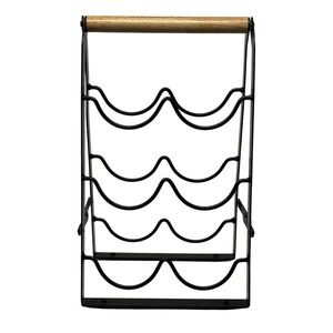 KingRack 6 Bottle Foldable Wine Metal Rack 13"H x 8" W w/ Wooden Handle‎
